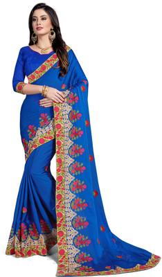 RekhaManiyar Fashions Embroidered Fashion Silk, Chiffon Saree(Beige) Flipkart