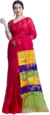 Upama Fabric Self Design Jamdani Cotton Silk Saree(Multicolor)