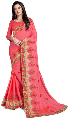 RekhaManiyar Fashions Embroidered Fashion Silk, Chiffon Saree(Beige) Flipkart