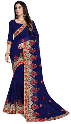 RekhaManiyar Fashions Embroidered Fashion Silk, Chiffon Saree(Beige) Flipkart