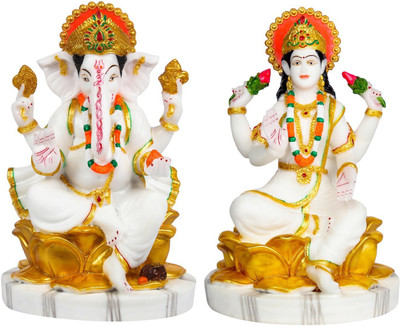 FABZONE FABZONE Combo of 2 Lord Laxmi Ganesh Goddess Lakshmi & Ganesha God Ganpati Idol Handicraft Diwali Decorative Spiritual Puja Vastu Figurine - Religious Murti Gift item / Temple / Home Décor Decorative Showpiece - 23 cm(Marble, White)