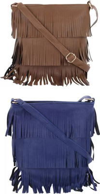 

Zoby Women Casual Brown, Blue PU, Cotton Sling Bag, Blue;brown