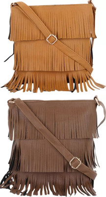 

Wrodss Women Casual Brown, Yellow PU, Cotton Sling Bag