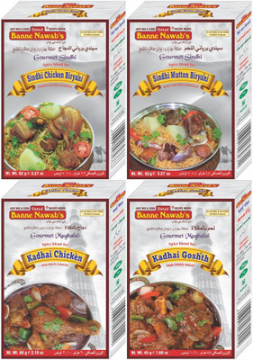 

Ustad Banne Nawab's SINDHI BIRYANI ( CHICKEN & MUTTON ) & KADHAI ( CHICKEN & GOSHTH ) - 4 PACK(4 x 72.75 g)