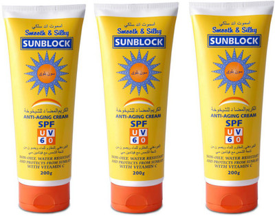 

Soft Touch SUNBLOCK ANTI AGING CREAM WITH SUNSCREEN LOTION WITH PREBATHING FUNCTION - SPF 60 PA++++(200 g)