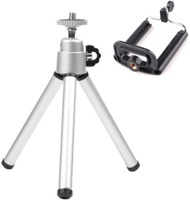 

upalabdh Small Mini Pocket Tripod For Mobile phone Wothj Clip Holder Selfie Tripod Size - 20 Cm Tripod Kit(Silver, Supports Up to 400 g)
