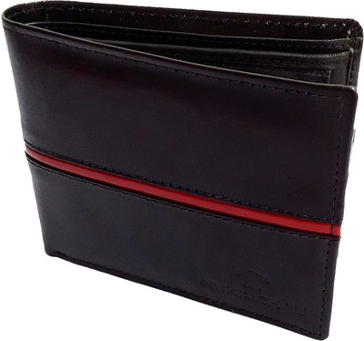 

NUKAICHAU Men Black Genuine Leather Wallet(7 Card Slots), 23 blk red 7 coin b