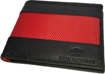 

NUKAICHAU Men Black Genuine Leather Wallet(8 Card Slots), 25 blk red 8 card a