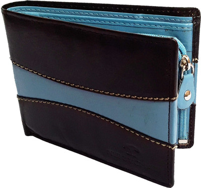 

NUKAICHAU Men Black Genuine Leather Wallet(8 Card Slots), 14 blk blu 8 coin zip