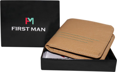 

First Man Men Beige Genuine Leather Wallet(3 Card Slots), Cream