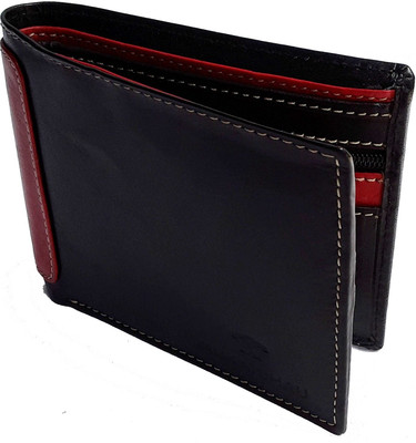 

NUKAICHAU Men Black Genuine Leather Wallet(4 Card Slots), 20 blk red 4 coin zip