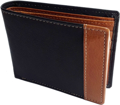 

NUKAICHAU Men Black Genuine Leather Wallet(10 Card Slots), 32 blk tan 10 coin zip