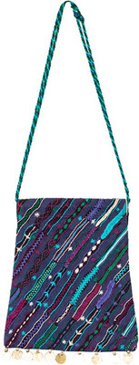 

Lambani Embroidery Stylish and Spacious Blue Leharia Striped Bag with coins Sling Bag(Blue, 5 inch)