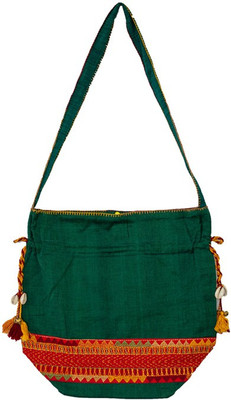 

Lambani Embroidery Cotton Green Potli Bag Shoulder Bag(Green, 5 inch)