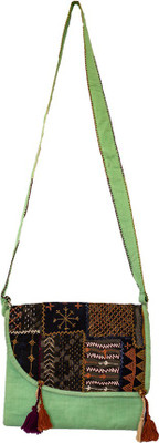 

Lambani Embroidery Sling bag with hand work Sling Bag(Green, 5 inch)