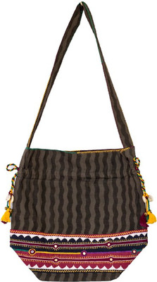 

Lambani Embroidery Cotton Black Potli Bag Shoulder Bag(Black, 5 inch)