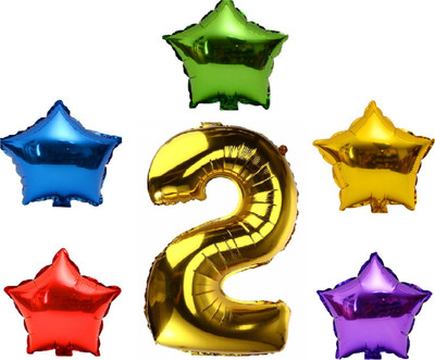 

P s retail Solid 6Pcs Set Party Decoration foil Balloon (5 Star & one Number "2") Balloon(Multicolor, Pack of 6)