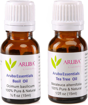 Aruba Essentials Basil Oil & Tea Tree Oil 100% Undiluted Combo of 15 ml each(30 ml)