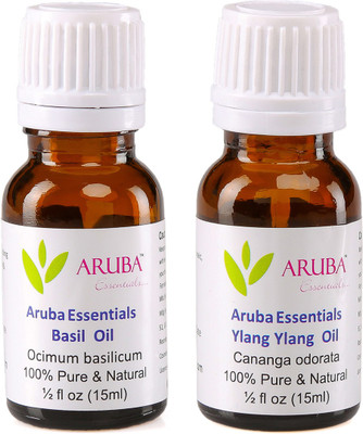 

Aruba Essentials Basil Oil & Ylang Ylang Oil 100% Undiluted Combo of 15 ml each(30 ml)