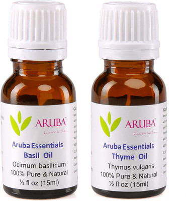 

Aruba Essentials Basil Oil & Thyme Oil 100% Undiluted Combo of 15 ml each(30 ml)