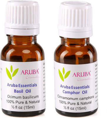 

Aruba Essentials Basil Oil & Camphor Oil 100% Undiluted Combo of 15 ml each(30 ml)
