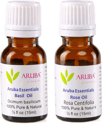 

Aruba Essentials Basil Oil & Rose Oil 100% Undiluted Combo of 15 ml each(30 ml)