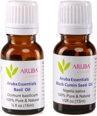 

Aruba Essentials Basil Oil & Black Cumin Seed Oil 100% Undiluted Combo of 15 ml each(30 ml)