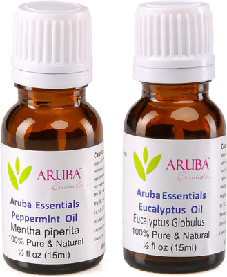 

Aruba Essentials Peppermint Oil & Eucalyptus Oil 100% Undiluted Combo of 15 ml each(30 ml)