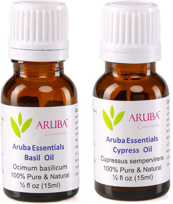 

Aruba Essentials Basil Oil & Cypress Oil 100% Undiluted Combo of 15 ml each(30 ml)