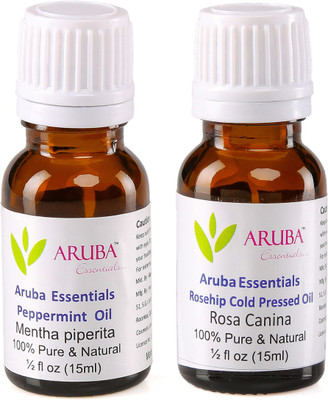 

Aruba Essentials Peppermint Oil & Rosehip Cold Pressed Oil 100% Undiluted Combo of 15 ml each(30 ml)