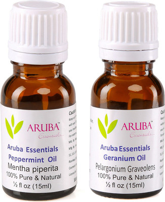 

Aruba Essentials Peppermint Oil & Geranium Oil 100% Undiluted Combo of 15 ml each(30 ml)
