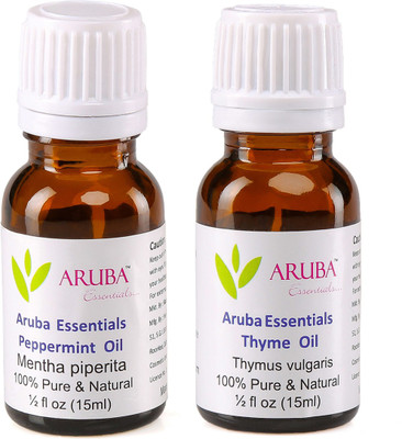 

Aruba Essentials Peppermint Oil & Thyme Oil 100% Undiluted Combo of 15 ml each(30 ml)
