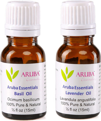 

Aruba Essentials Basil Oil & Lavender Oil 100% Undiluted Combo of 15 ml each(30 ml)