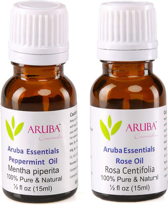 

Aruba Essentials Peppermint Oil & Rose Oil 100% Undiluted Combo of 15 ml each(30 ml)
