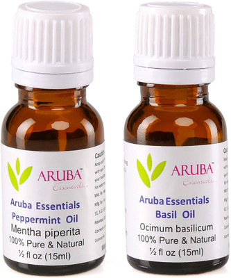 

Aruba Essentials Peppermint Oil & Basil Oil 100% Undiluted Combo of 15 ml each(30 ml)