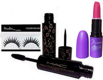 

Studio Fix Combo Eyelashes&Mac2in1 Eyeliner&Mascara,Matte Finish Selena Lipstick(Set of 3)