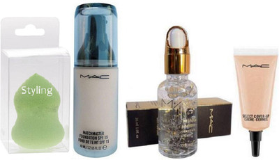 

styling sponse puff &Mac Select Cover Up Cache Cernes Concealer ,Smoothing Perfesting Primer Radiance Concentrate With Pure Gold , Mac matchmaster foundation SPF 15(Set of 4)