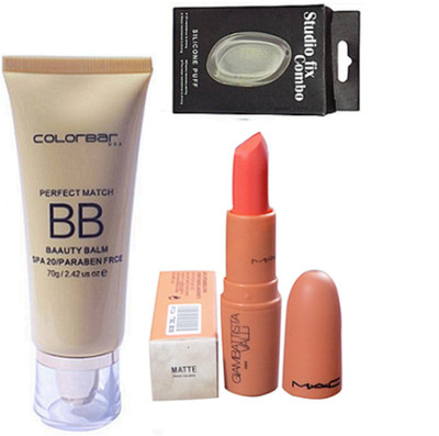 

Studio Fix Combo Silicon Puff& Perfect Match Creme Foundation, Giambattista Valli Matte Finish Fresh Salmon Lipstick(Set of 3)