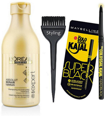 

styling Hair Spa & Absolut Repair Lipidium Shampoo & Kajal Super Black(Set of 3)