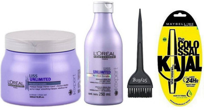 

styling Hair Brush, Liss Unlimited Hair Shampoo With Hair Spa & Colossal Kajal(Set of 4)
