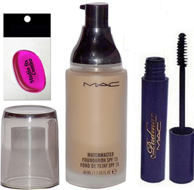 

Studio Fix Combo silicon puff&Macmatch master Found De Teint foundation,Padma Mascara,(Set of 3)