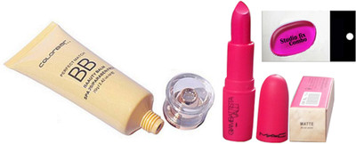 

Studio Fix Combo Silicon Puff& Colorbar Perfect Match Creme Foundation, Giambattista Valli Matte Finish Milian Mood Lipstick(Set of 3)