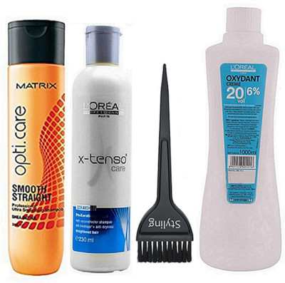 

styling Of Hair Brush, Matrix Opticare Smooth & Straight Hair Shampoo 350ml With L'oreal X-tenso Hair Shampoo 230ml & Oxydant Developer 100ml(Set of 4)