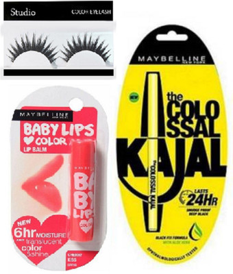 

studio Of Eyelashes & Colossal Deep Black Kajal & Cherry Kiss Lipbalm(Set of 3)