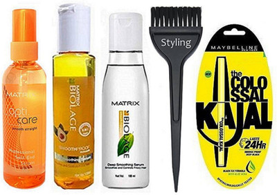 

styling Hair Brush, Matrix Biolage Smoothproof Hair Serum With Deep Smoothing Hair Serum , Opticare Split End Serum & Colossal Kajal(Set of 5)