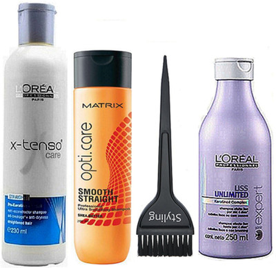 

styling Of Hair Brush, L'oreal X-tenso Care Hair Shampoo 230ml With Liss Unlimited Shampoo 250ml & Matrix Opticare Smooth & Straight Hair Shampoo 200ml(Set of 4)