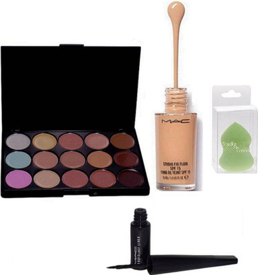 

studio fix combo Fix Combo Sponge Blender Puff& 15 Shades Concealer Palette&Liquid Last Eyeliner& Fix Fluid Liquid Foundation(Set of 4)