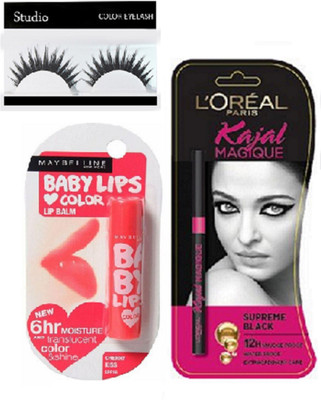 

studio Eyelashes& Magique Kajal& Cherry Kiss Lipbalm(Set of 3)