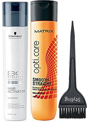 

styling Of Hair Brush, Schwarzkopf Professional BC Hair Activator Shampoo 250 ml With Matrix Opticare Smooth & Straight Hair Shampoo 350ml(Set of 3)