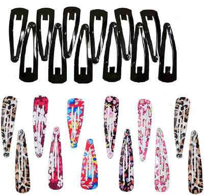 

FOK Set of 24 Pcs Tik Tak Hair Pins (6 Pairs-5.6cm of Black and 6 Pairs-5cm of Printed Random color) Premium Metal Triangular Tik Tak Hair Pins or Clips Hair Accessories for Girls and Women Tic Tac Clip(Black, Multicolor)